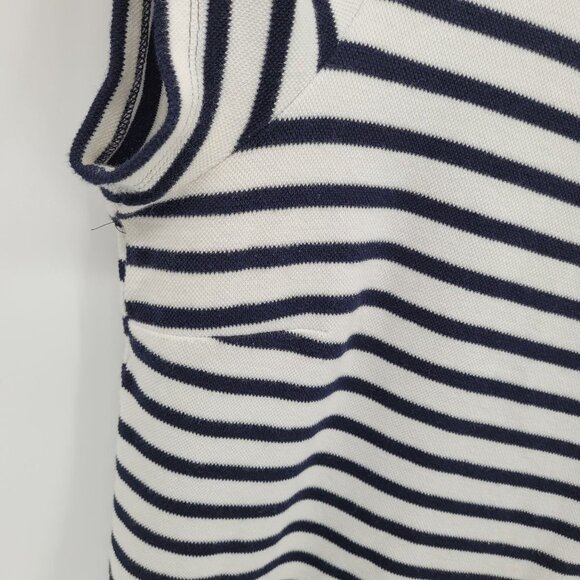 Talbots womens large blue white strip cap sleeve midi dress lace trim detail - Picture 3 of 7